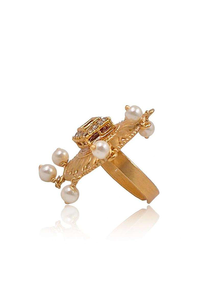 Gold-Plated Temple Finger Ring for Women | Traditional Temple Jewellery for Wedding & Festive Wear | Gift for Her - Indya