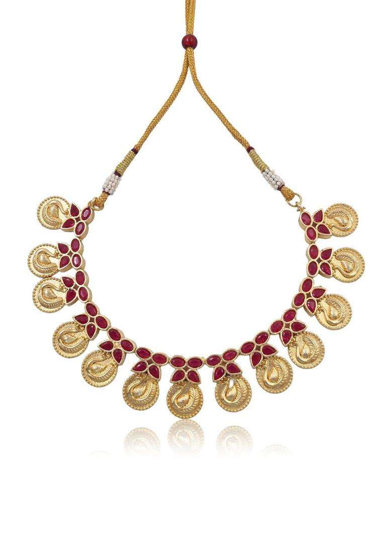 Gold-Plated Artificial Stone-Studded Jewellery Set for Women | Traditional Temple Jewellery for Wedding & Festive Wear | Gift for Her - Indya