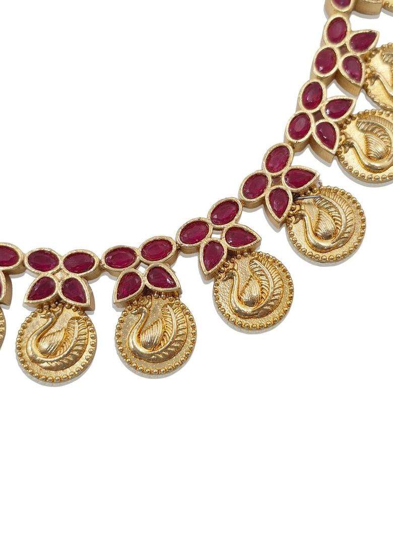Gold-Plated Artificial Stone-Studded Jewellery Set for Women | Traditional Temple Jewellery for Wedding & Festive Wear | Gift for Her - Indya