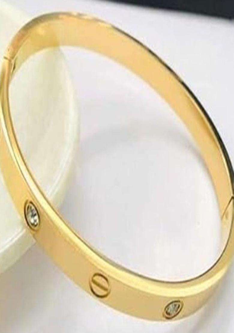 Gold-Plated American Diamond Bangle-Style Bracelet for Men & Women | Stylish Party & Everyday Wear | Festive Gift - Indya