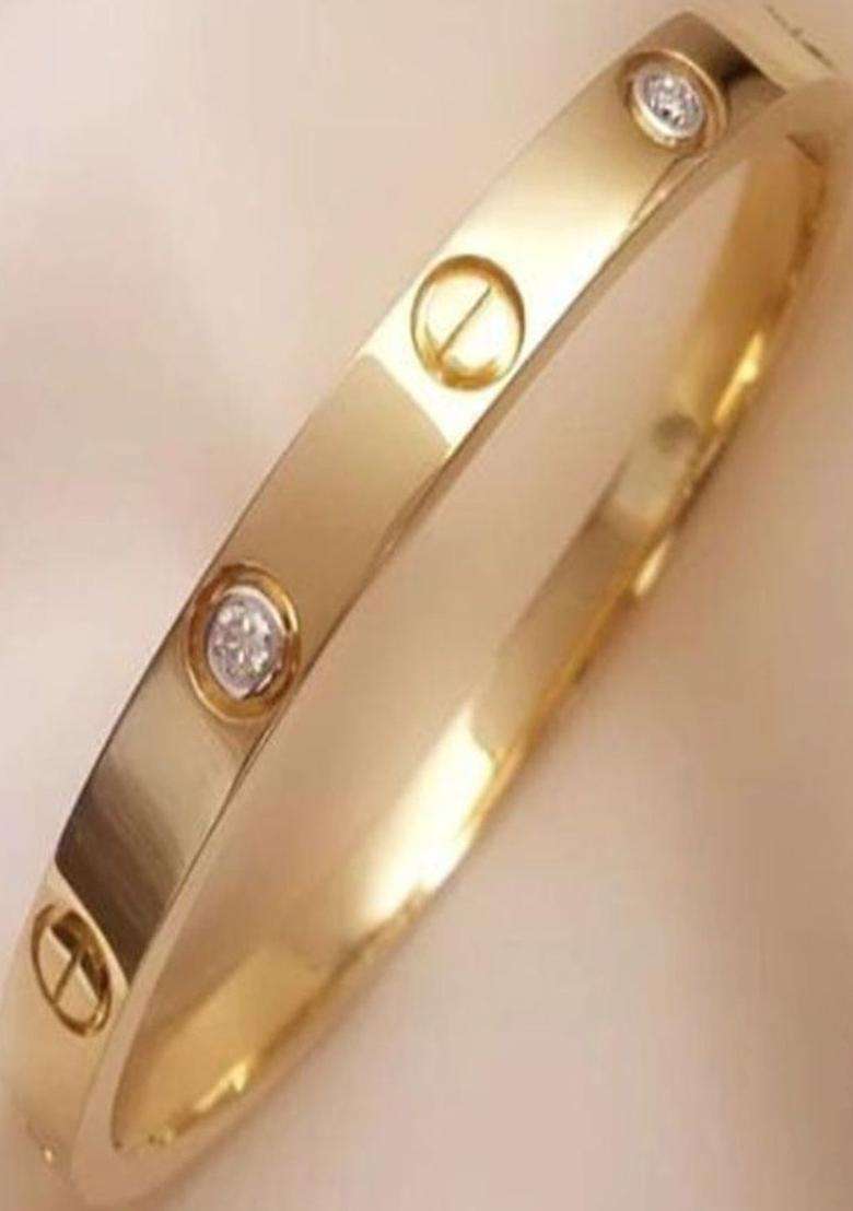 Gold-Plated American Diamond Bangle-Style Bracelet for Men & Women | Stylish Party & Everyday Wear | Festive Gift - Indya