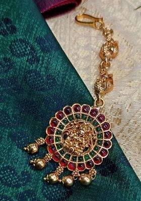 Silver-Plated Artificial Stones Studded Maang Tikka Head Jewellery for Women | Traditional Temple Jewellery for Wedding & Festive Wear | Gift for Her