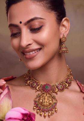 Gold-Plated Temple Goddess Pendant Necklace Set for Women | Traditional Temple Jewellery for Wedding & Festive Wear | Gift for Her
