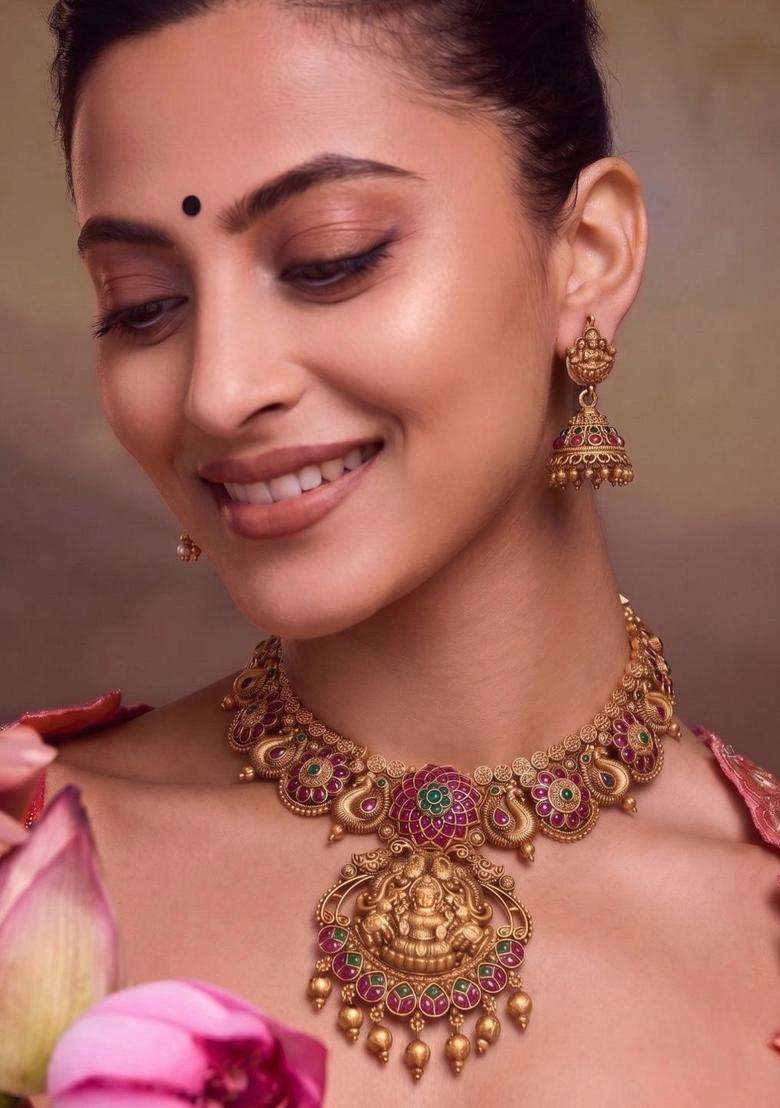 Gold-Plated Temple Goddess Pendant Necklace Set for Women | Traditional Temple Jewellery for Wedding & Festive Wear | Gift for Her - Indya