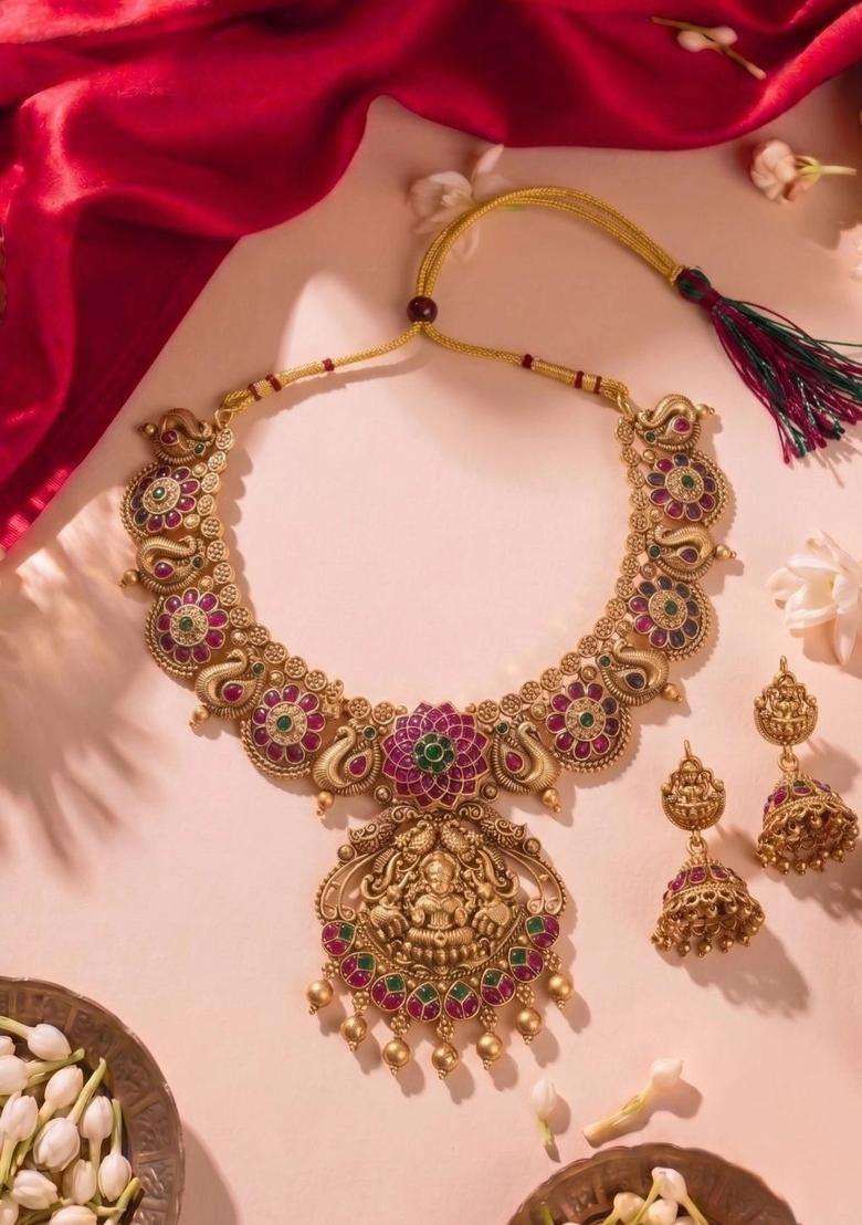 Gold-Plated Temple Goddess Pendant Necklace Set for Women | Traditional Temple Jewellery for Wedding & Festive Wear | Gift for Her - Indya