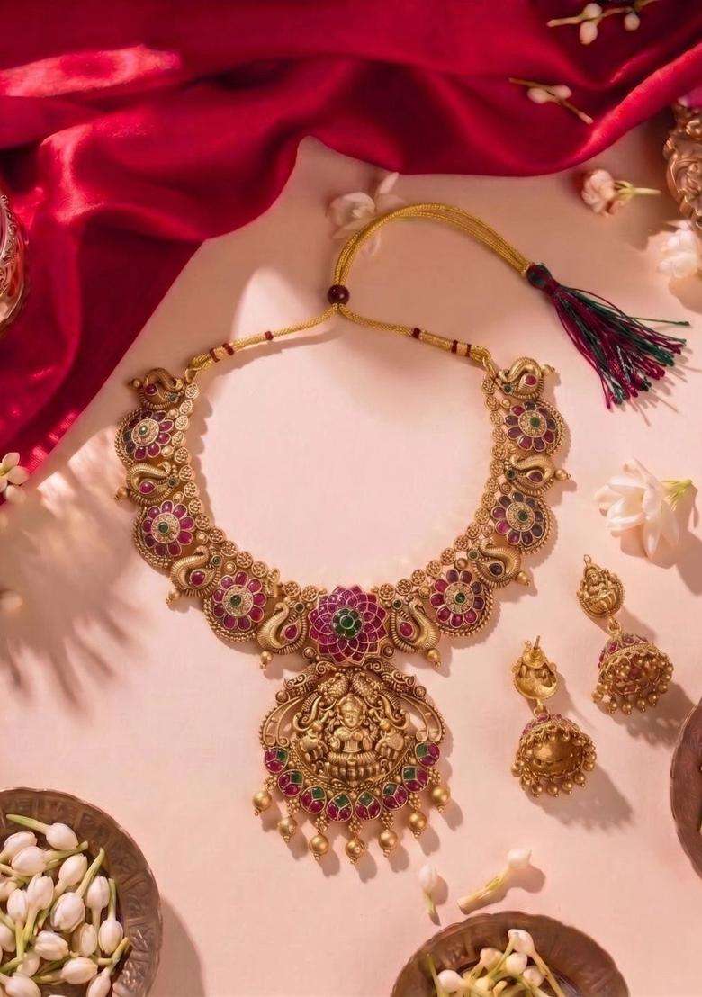 Gold-Plated Temple Goddess Pendant Necklace Set for Women | Traditional Temple Jewellery for Wedding & Festive Wear | Gift for Her - Indya