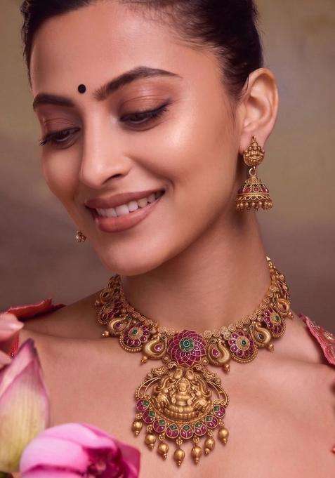 Gold-Plated Temple Goddess Pendant Necklace Set for Women | Traditional Temple Jewellery for Wedding & Festive Wear | Gift for Her