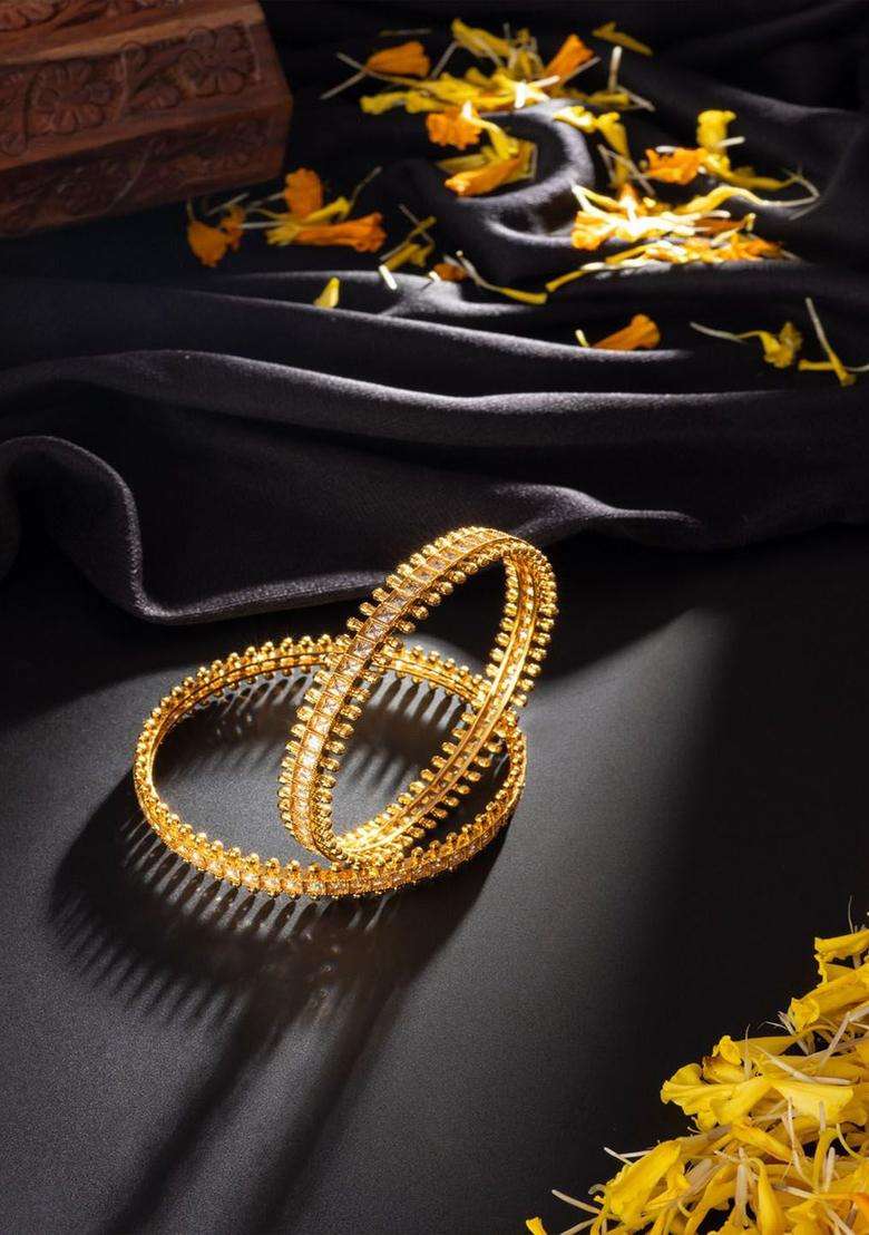 Set of 2 Gold-Plated Stone Studded Bangles for Women | Traditional Temple Jewellery for Wedding & Festive Wear | Gift for Her - Indya