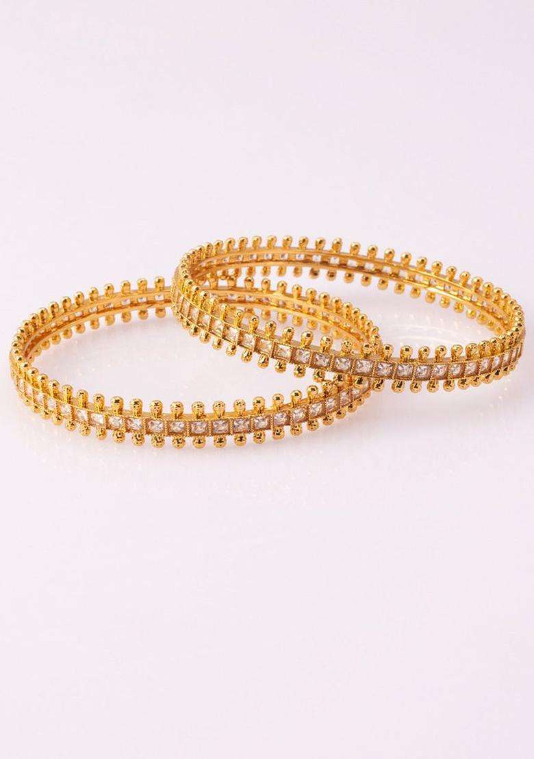Set of 2 Gold-Plated Stone Studded Bangles for Women | Traditional Temple Jewellery for Wedding & Festive Wear | Gift for Her - Indya