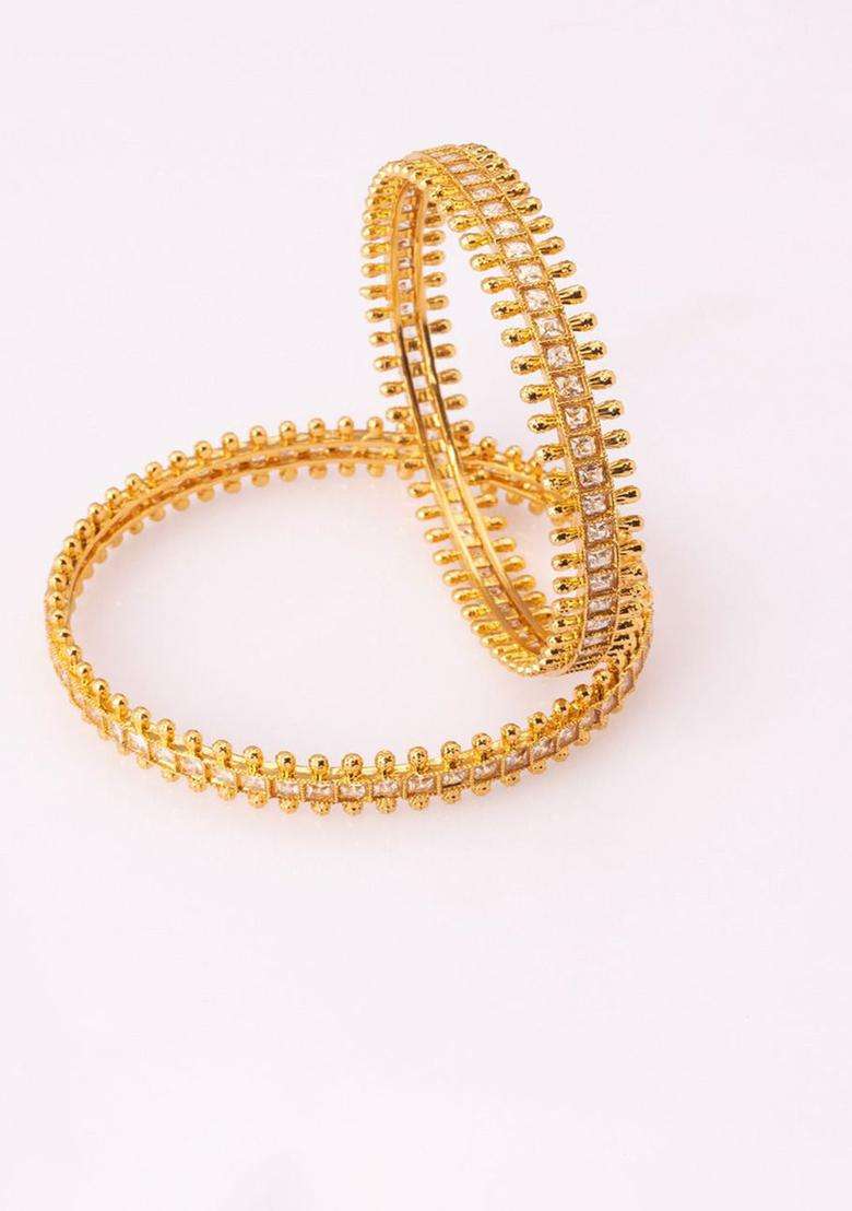 Set of 2 Gold-Plated Stone Studded Bangles for Women | Traditional Temple Jewellery for Wedding & Festive Wear | Gift for Her - Indya