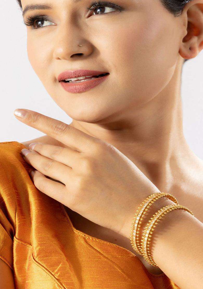 Set of 2 Gold-Plated Stone Studded Bangles for Women | Traditional Temple Jewellery for Wedding & Festive Wear | Gift for Her - Indya
