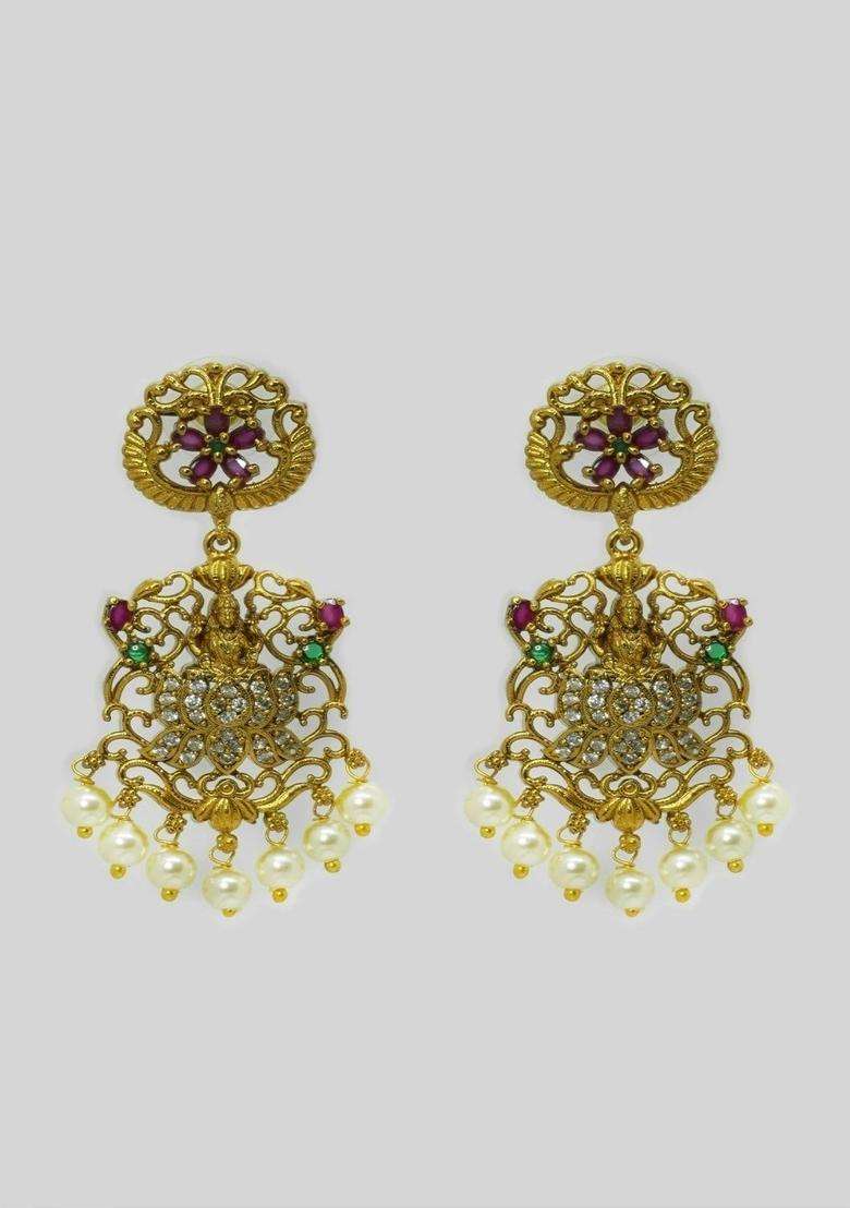 Gold-Plated Temple Cubic Zirconia Necklace and Earrings for Women | Traditional Temple Jewellery for Wedding & Festive Wear | Gift for Her - Indya