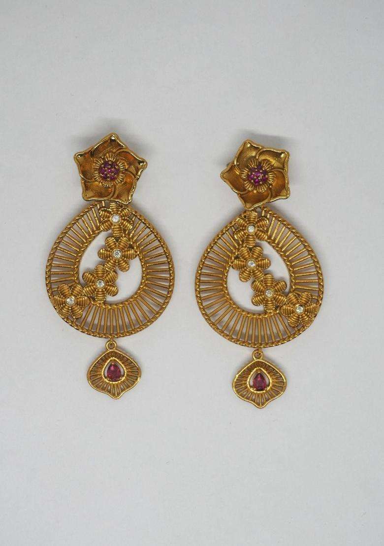 Gold-Plated Cubic Zirconia Stone-Studded Details Jewellery Set for Women | Traditional Temple Jewellery for Wedding & Festive Wear | Gift for Her - Indya