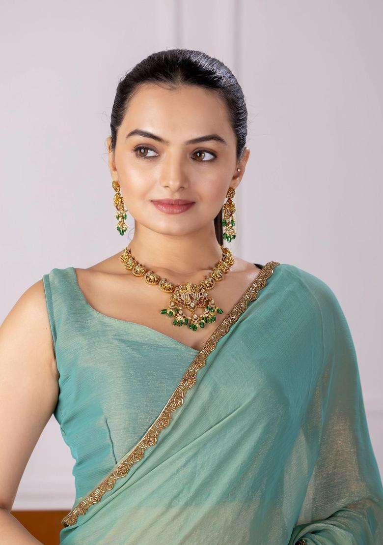 Gold-Plated Temple Necklace and Earrings with Pearl for Women | Traditional Temple Jewellery for Wedding & Festive Wear | Gift for Her - Indya