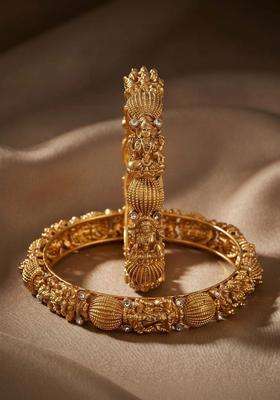 Set of 2 Gold-Plated Temple Stone Studded & Beaded Bangles for Women | Traditional Temple Jewellery for Wedding & Festive Wear | Gift for Her