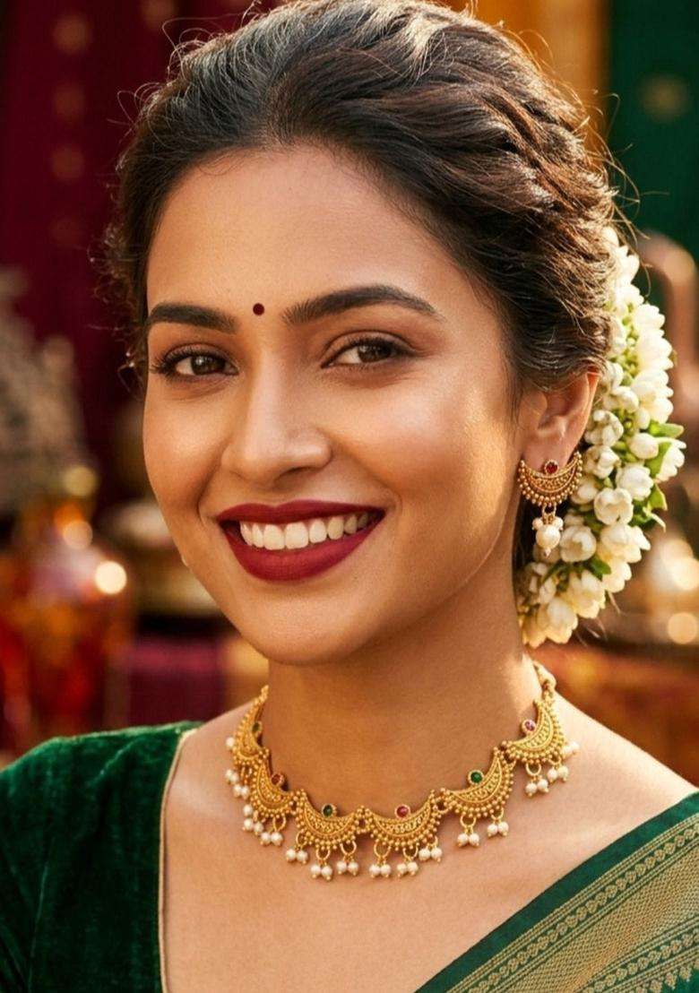 Gold-Plated Temple Stone-Studded Necklace and Earrings for Women | Traditional Temple Jewellery for Wedding & Festive Wear | Gift for Her - Indya