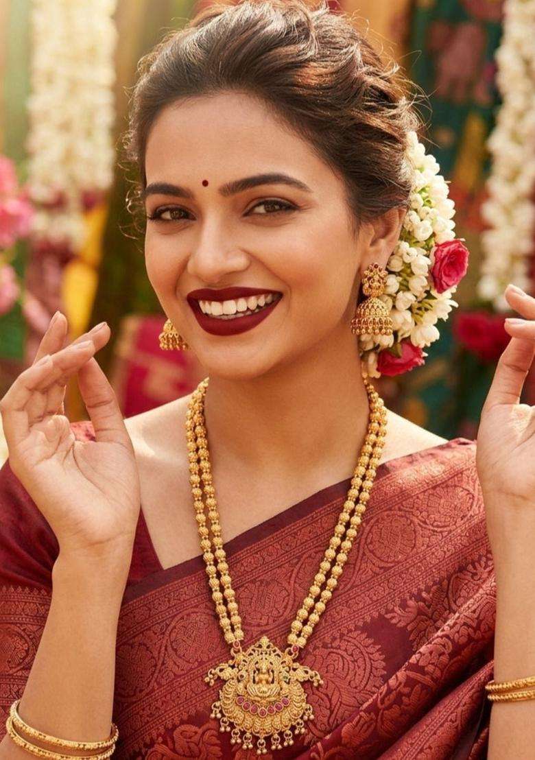 Gold-Plated Temple Stone-Studded Necklace and Earrings for Women | Traditional Temple Jewellery for Wedding & Festive Wear | Gift for Her - Indya