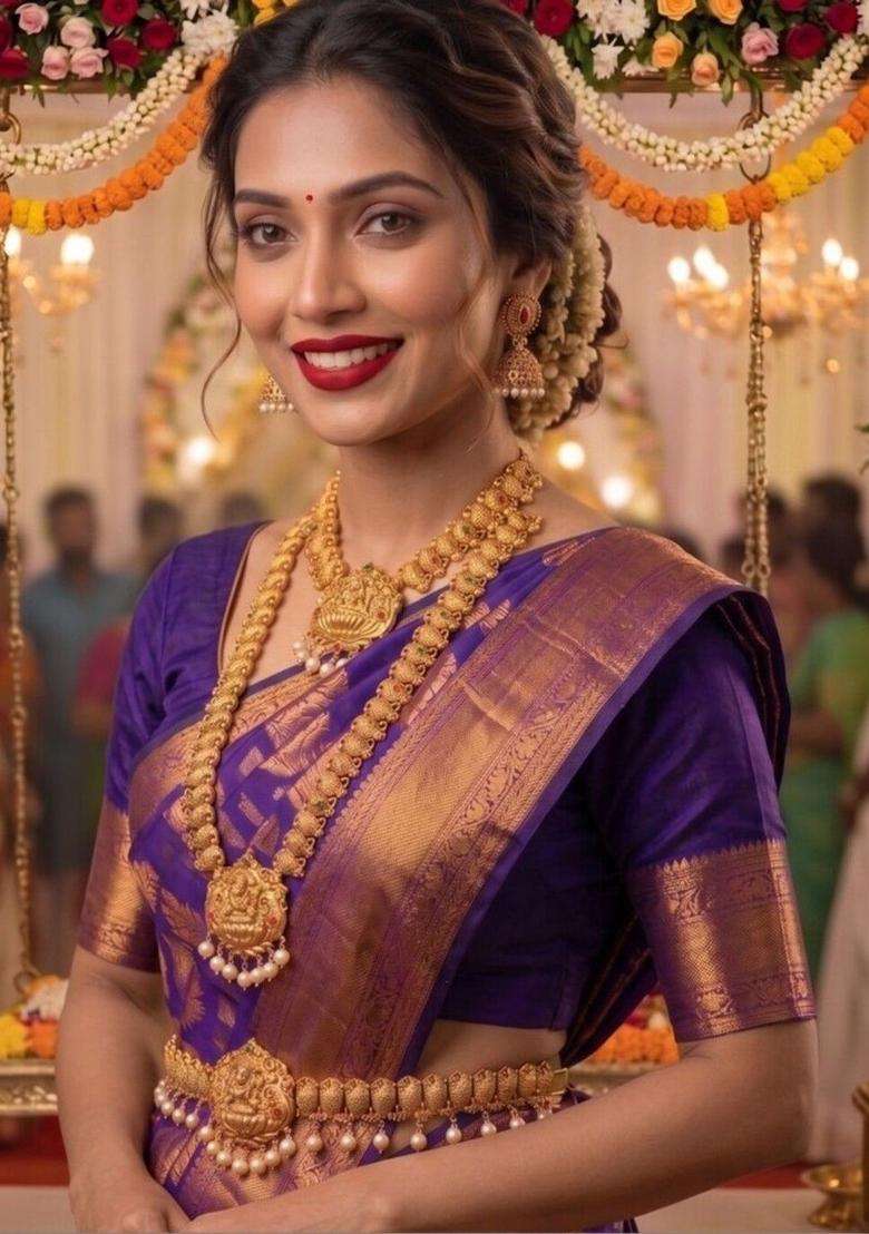 Gold-Plated Artificial Stones Studded & Beaded Necklace and Earrings with Kamarband for Women | Traditional Temple Jewellery for Wedding & Festive Wear | Gift for Her - Indya