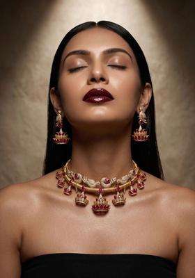 Gold-Plated Temple Cubic Zirconia Necklace and Earrings for Women | Traditional Temple Jewellery for Wedding & Festive Wear | Gift for Her