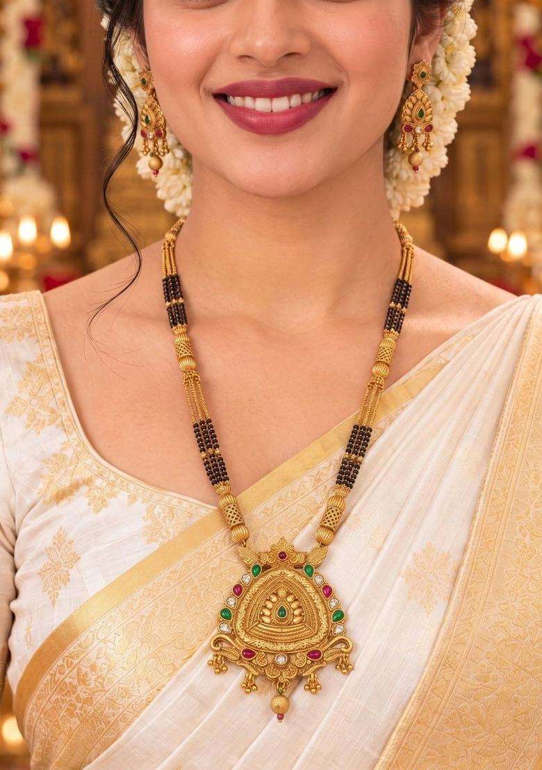 Gold-Plated Temple Stone Studded & Beaded Necklace and Earrings for Women | Traditional Temple Jewellery for Wedding & Festive Wear | Gift for Her - Indya