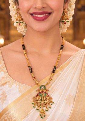 Gold-Plated Temple Stone Studded & Beaded Necklace and Earrings for Women | Traditional Temple Jewellery for Wedding & Festive Wear | Gift for Her