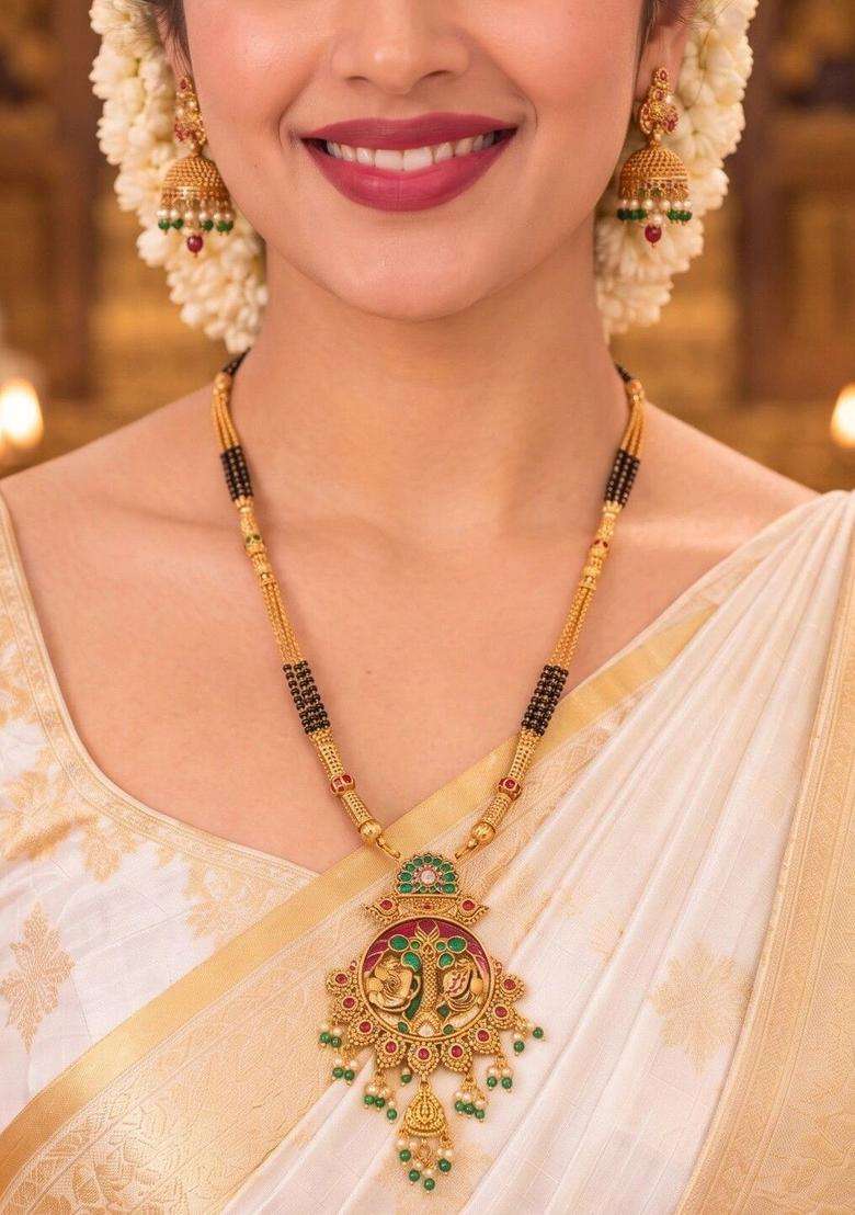Gold-Plated Temple Stone Studded & Beaded Necklace and Earrings for Women | Traditional Temple Jewellery for Wedding & Festive Wear | Gift for Her - Indya