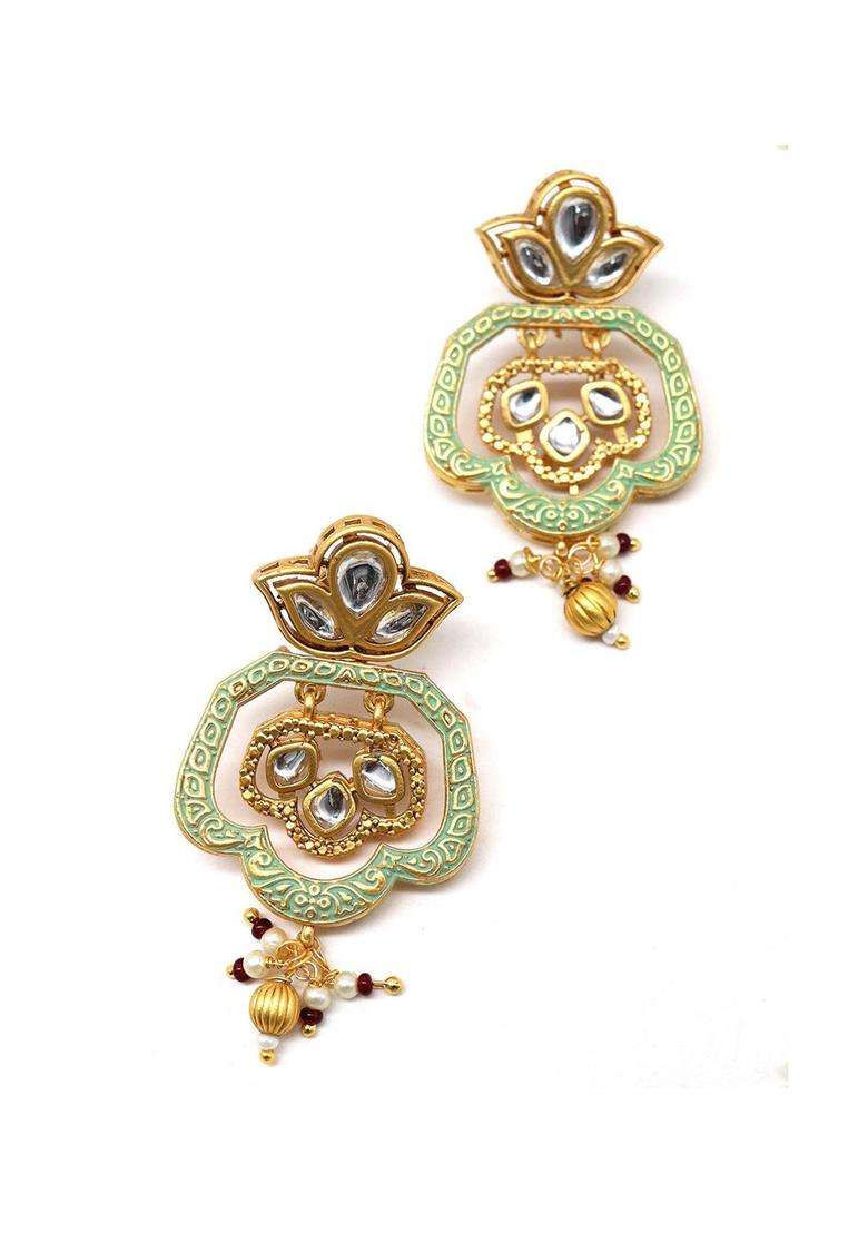 White Gold-Plated Kundan-Studded & Beaded Jewellery Set for Women | Traditional Temple Jewellery for Wedding & Festive Wear | Gift for Her - Indya