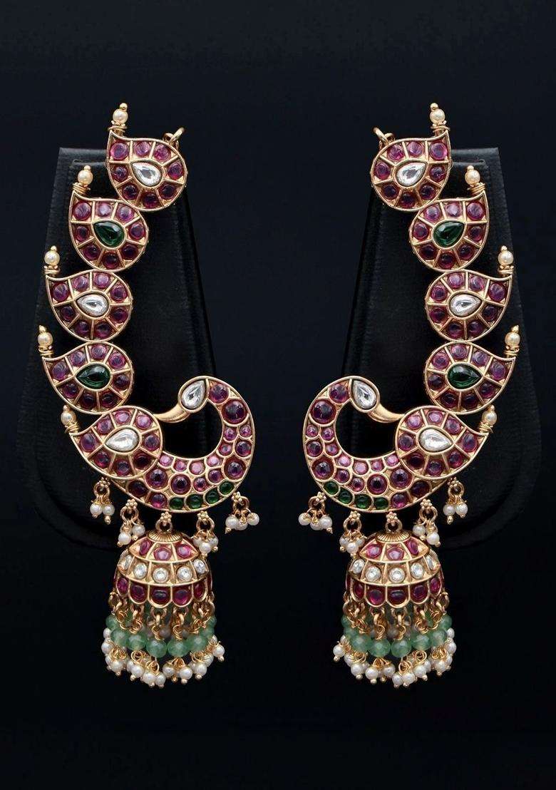 Gold-Plated Peacock Shaped Jhumkas Earrings for Women | Traditional Temple Jewellery for Wedding & Festive Wear | Gift for Her - Indya