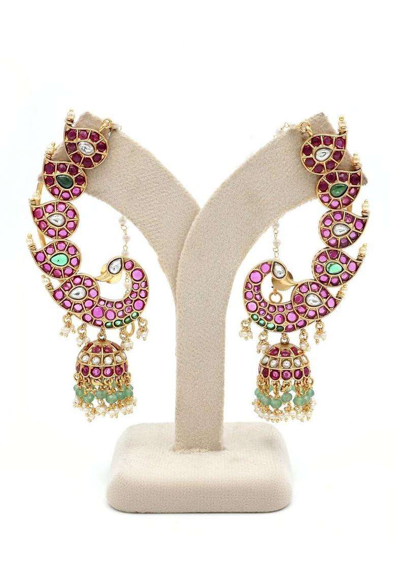 Gold-Plated Peacock Shaped Jhumkas Earrings for Women | Traditional Temple Jewellery for Wedding & Festive Wear | Gift for Her - Indya