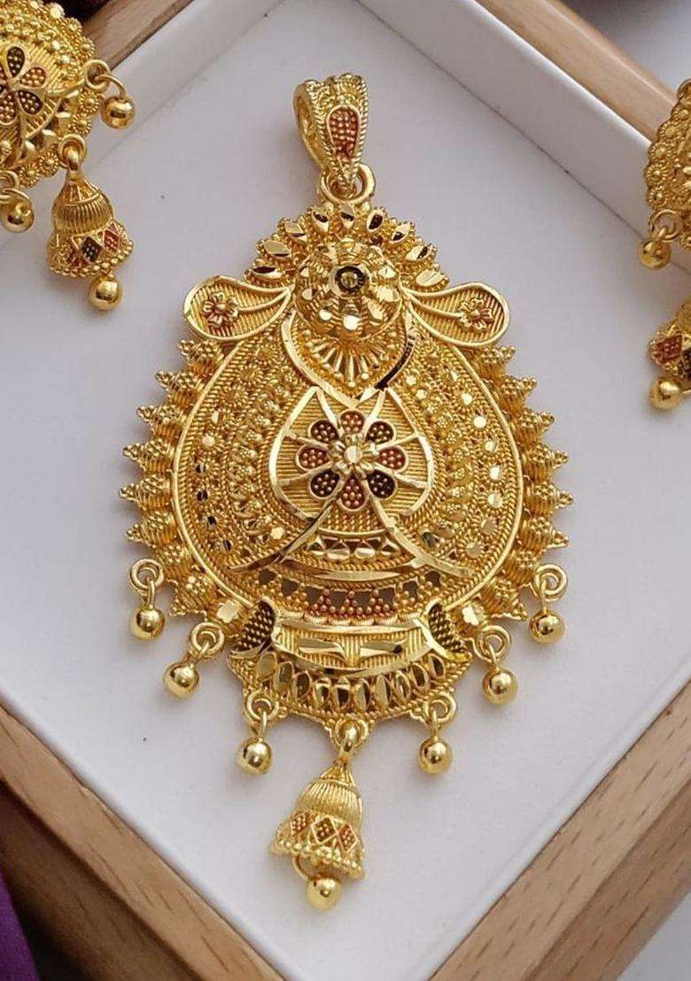 Gold-Plated Geometric Pendants for Women | Traditional Temple Jewellery for Wedding & Festive Wear | Gift for Her - Indya