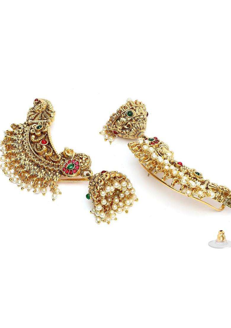 Peacock Shaped Ear Cuff Earrings for Women | Traditional Temple Jewellery for Wedding & Festive Wear | Gift for Her - Indya