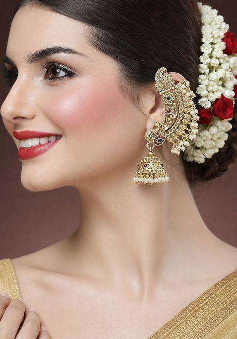 Peacock Shaped Ear Cuff Earrings for Women | Traditional Temple Jewellery for Wedding & Festive Wear | Gift for Her