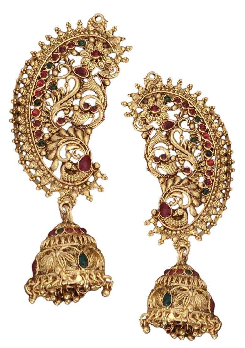 Peacock Shaped Ear Cuff Earrings for Women | Traditional Temple Jewellery for Wedding & Festive Wear | Gift for Her - Indya
