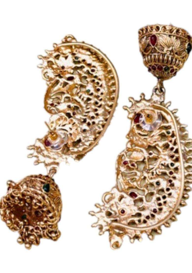 Peacock Shaped Ear Cuff Earrings for Women | Traditional Temple Jewellery for Wedding & Festive Wear | Gift for Her - Indya