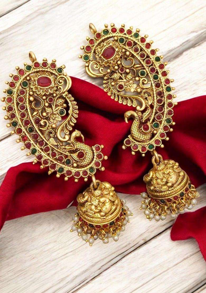 Peacock Shaped Jhumkas Earrings for Women | Traditional Temple Jewellery for Wedding & Festive Wear | Gift for Her - Indya