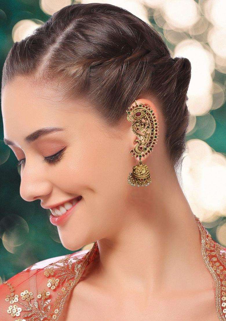 Peacock Shaped Jhumkas Earrings for Women | Traditional Temple Jewellery for Wedding & Festive Wear | Gift for Her - Indya
