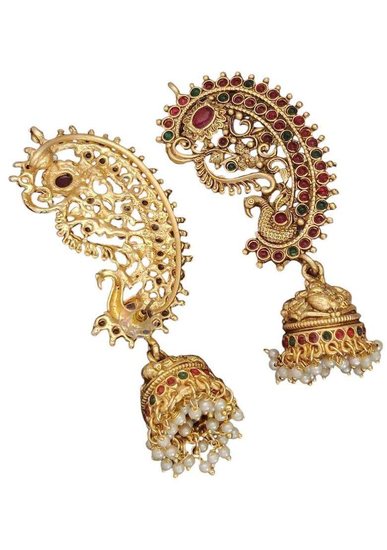 Peacock Shaped Jhumkas Earrings for Women | Traditional Temple Jewellery for Wedding & Festive Wear | Gift for Her - Indya