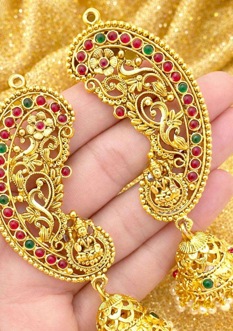Paisley Shaped Ear Cuff Earrings for Women | Traditional Temple Jewellery for Wedding & Festive Wear | Gift for Her - Indya
