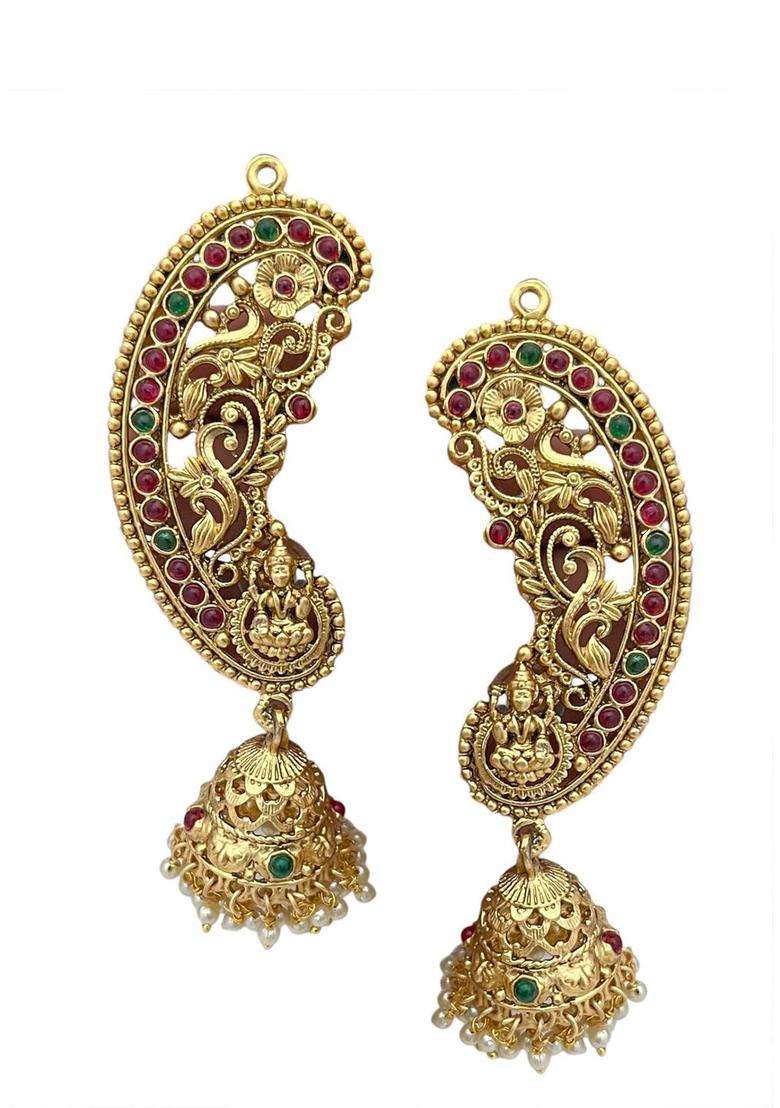 Paisley Shaped Ear Cuff Earrings for Women | Traditional Temple Jewellery for Wedding & Festive Wear | Gift for Her - Indya