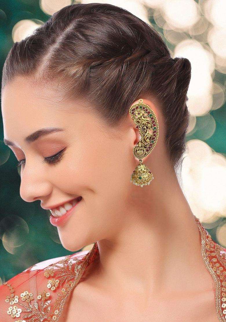Contemporary Ear Cuff Earrings for Women | Traditional Temple Jewellery for Wedding & Festive Wear | Gift for Her - Indya