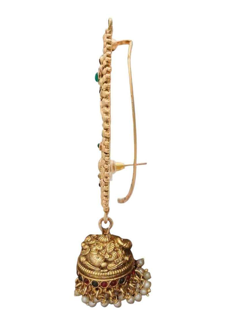 Peacock Shaped Ear Cuff Earrings for Women | Traditional Temple Jewellery for Wedding & Festive Wear | Gift for Her - Indya