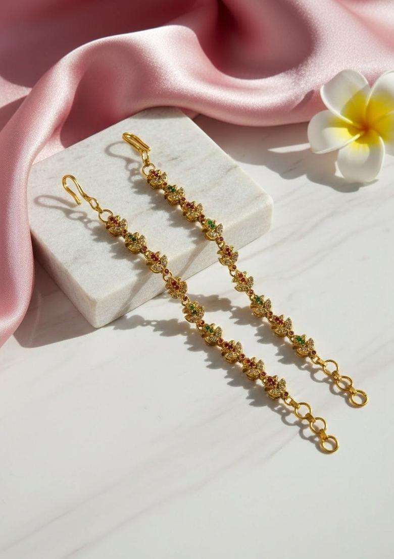 Gold-Plated Floral Earrings with CZ Stone for Women | Traditional Temple Jewellery for Wedding & Festive Wear | Gift for Her - Indya