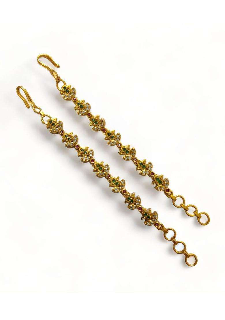 Gold-Plated Floral Earrings with CZ Stone for Women | Traditional Temple Jewellery for Wedding & Festive Wear | Gift for Her - Indya