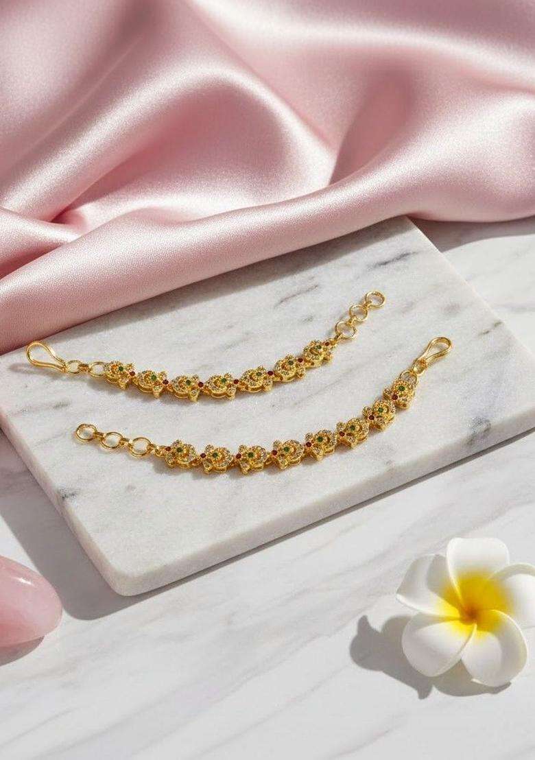 Gold-Plated Floral Earrings with CZ Stone for Women | Traditional Temple Jewellery for Wedding & Festive Wear | Gift for Her - Indya