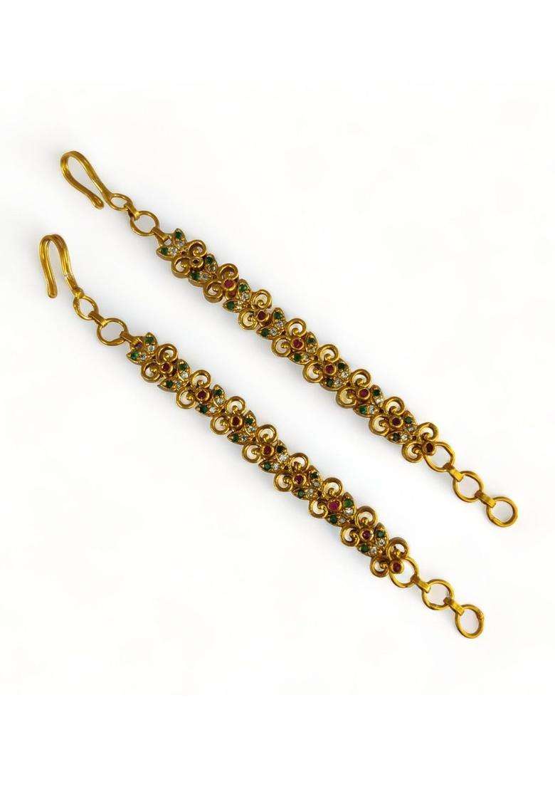 Gold-Plated Floral Earrings with CZ Stone for Women | Traditional Temple Jewellery for Wedding & Festive Wear | Gift for Her - Indya