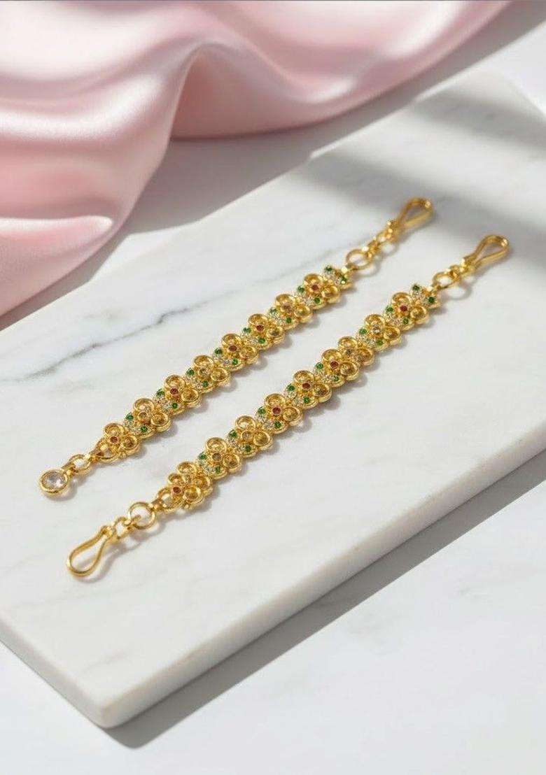 Gold-Plated Floral Earrings with CZ Stone for Women | Traditional Temple Jewellery for Wedding & Festive Wear | Gift for Her - Indya