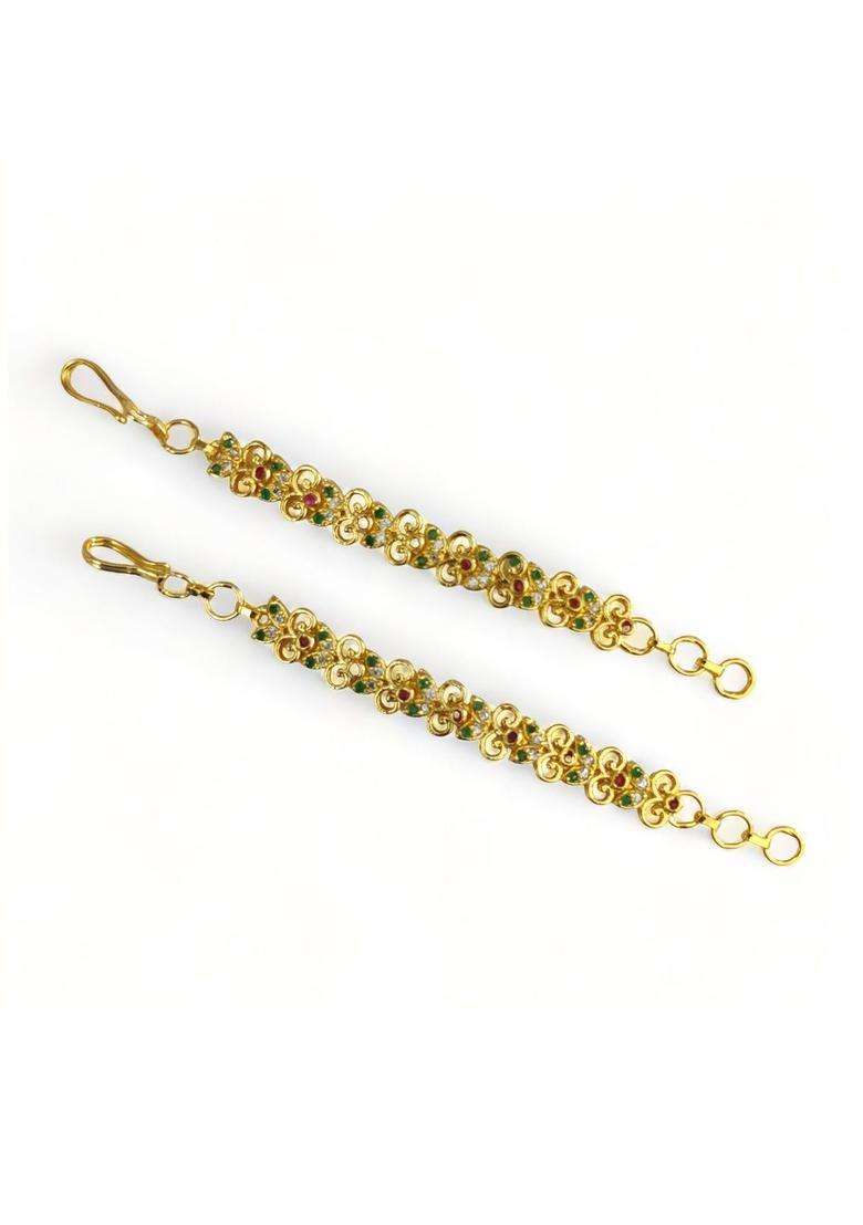 Gold-Plated Floral Earrings with CZ Stone for Women | Traditional Temple Jewellery for Wedding & Festive Wear | Gift for Her - Indya