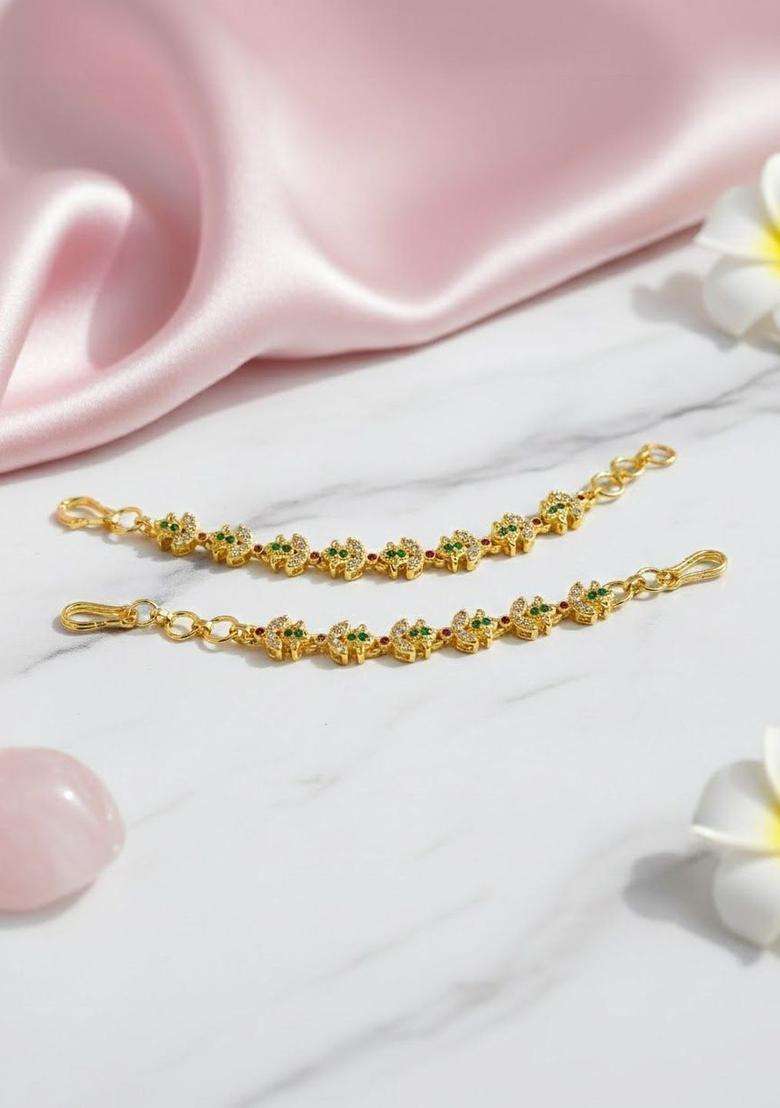 Gold-Plated Floral Earrings with CZ Stone for Women | Traditional Temple Jewellery for Wedding & Festive Wear | Gift for Her - Indya