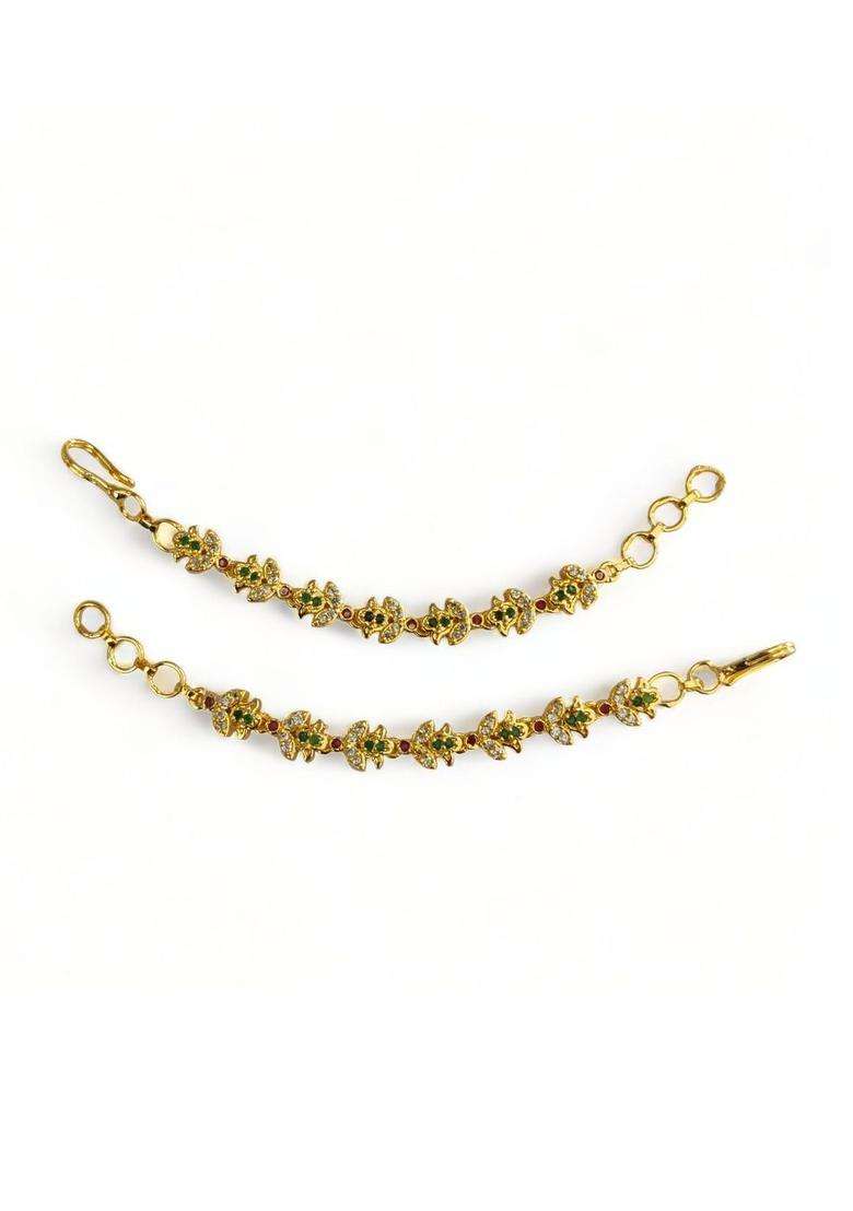 Gold-Plated Floral Earrings with CZ Stone for Women | Traditional Temple Jewellery for Wedding & Festive Wear | Gift for Her - Indya
