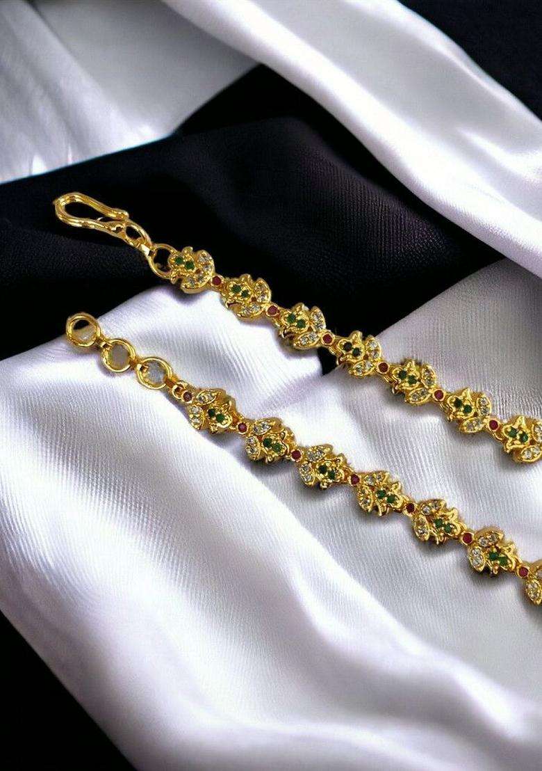 Gold-Plated Floral Earrings with CZ Stone for Women | Traditional Temple Jewellery for Wedding & Festive Wear | Gift for Her - Indya